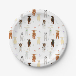 Cute Goats Farm Animals Paper Plate