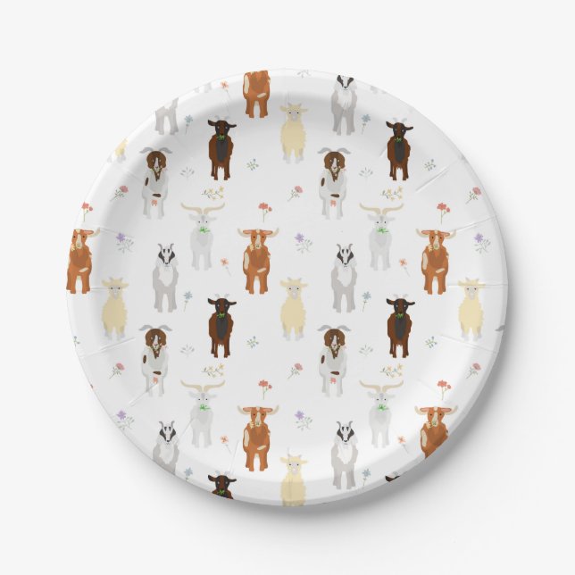 Cute Goats Farm Animals Paper Plate (Front)