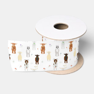 Cute Goats Farm Animals Satin Ribbon