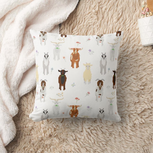 Cute Goats Farm Animals Throw Pillow (Blanket)