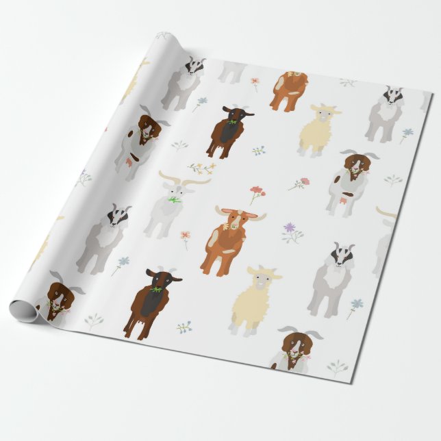 Cute Goats Farm Animals Wrapping Paper (Unrolled)