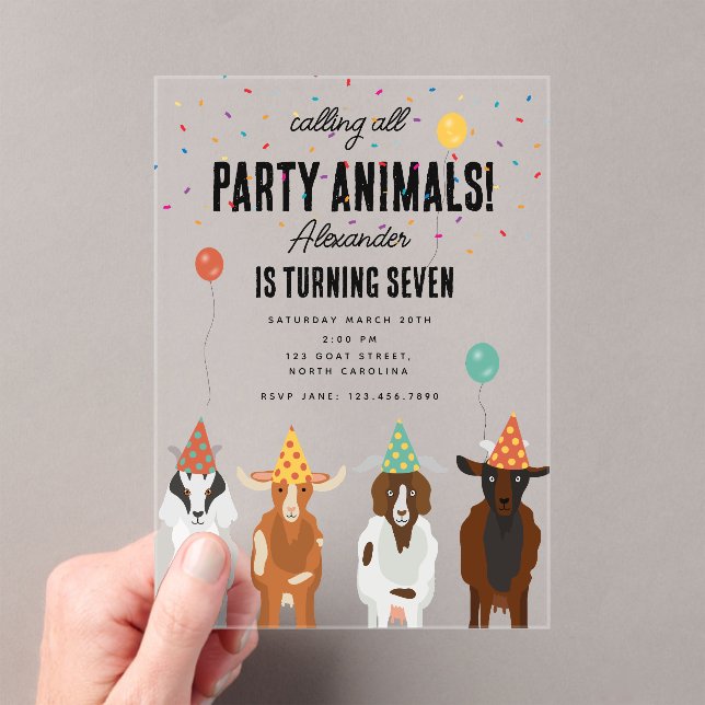 Cute Goats Farm Party Animals Goat Birthday Theme Acrylic Invitations (Insitu (Handheld))