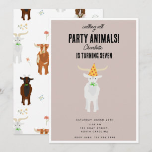 Cute Goats Farm Party Animals Goat Birthday Theme Invitation