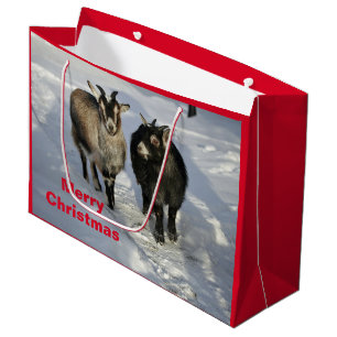 Cute Goats Snow Photo Christmas Large Gift Bag