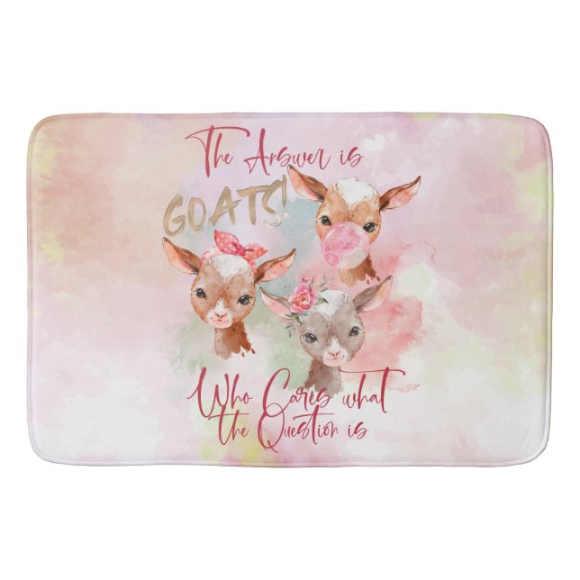 Cute GOATs | Watercolor The Answer is Goats Bath Mat (Front)