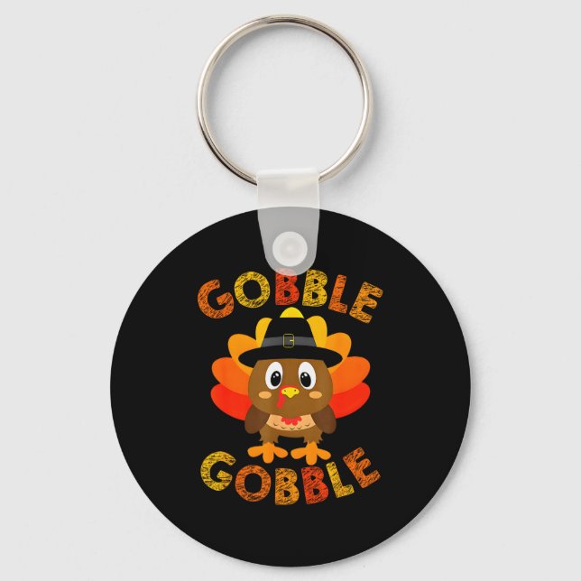 Cute Gobble Gobble Turkey Lgrim Little Boys Thanks Keychain (Front)