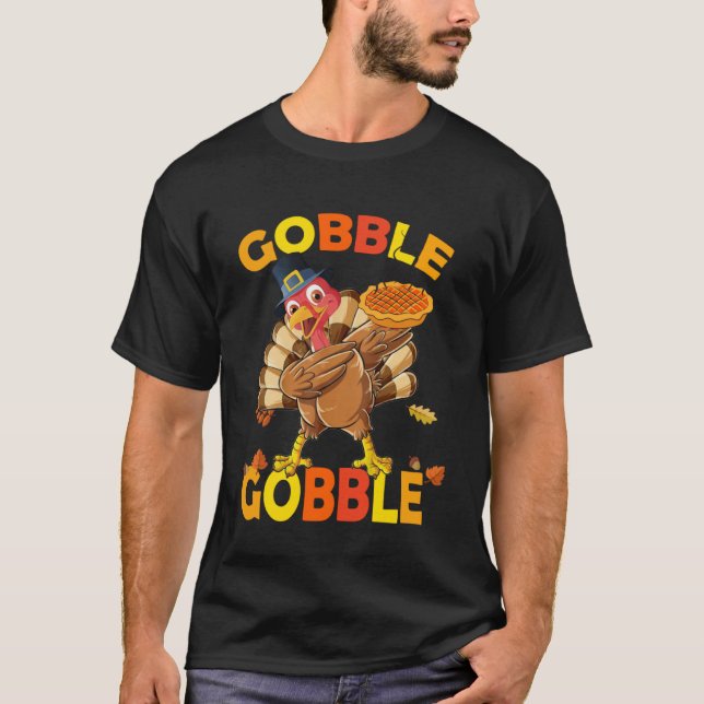 Cute Gobble Gobble Turkey Pilgrim Little Boys Than T-Shirt (Front)