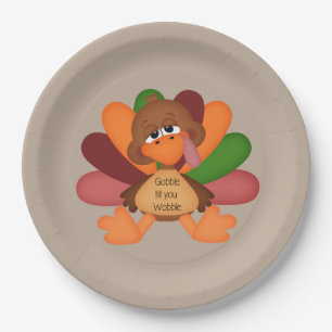 cute gobble till you wobble turkey Thanksgiving Paper Plate