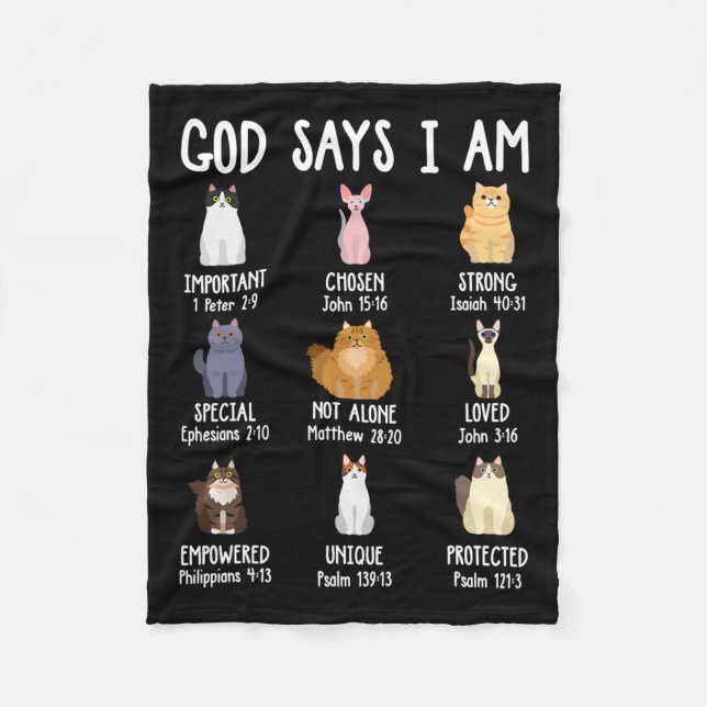 Cute God Says I Am Cat Lover Christian Faith Bible Fleece Blanket (Front)