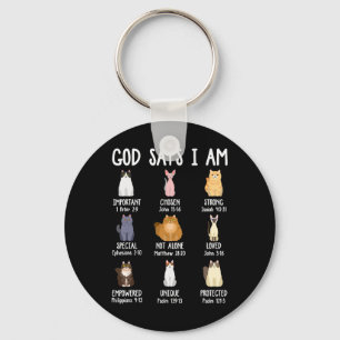 Cute God Says I Am Cat Lover Christian Faith Bible Keychain