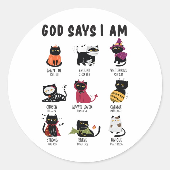 Cute God Says I Am Cat Lover Funny Christian Hallo Classic Round Sticker (Front)