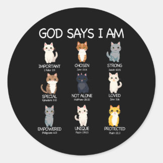 Cute God Says I Am Cat Lover Funny Christian Kids Classic Round Sticker