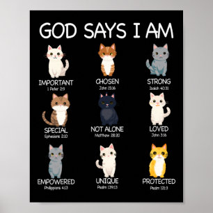 Cute God Says I Am Cat Lover Funny Christian Kids  Poster
