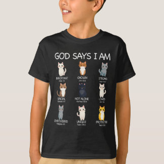 Cute God Says I Am Cat Lover Funny Christian Kids T-Shirt