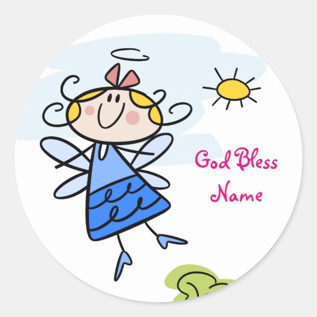 Cute Goddaughter Angel Personalized Classic Round Sticker (Front)