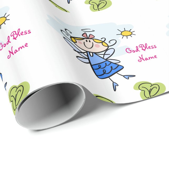 Cute Goddaughter Angel Personalized Wrapping Paper (Roll Corner)
