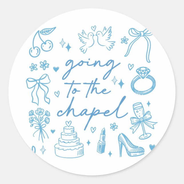 Cute Going To The Chapel Bride Engaged Bachelorett Classic Round Sticker (Front)