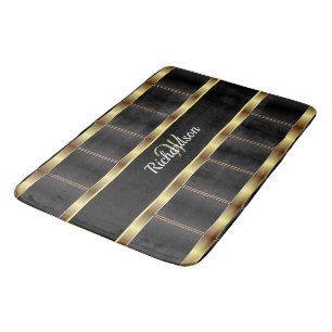 Cute Gold And Black Chequered Monogrammed Bath Mat