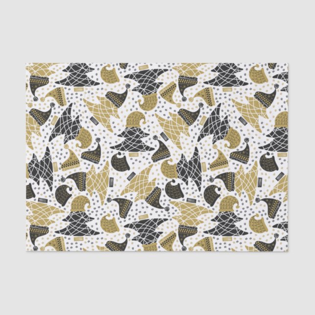 Cute Gold and Black Christmas Trees Tissue Paper (Front)
