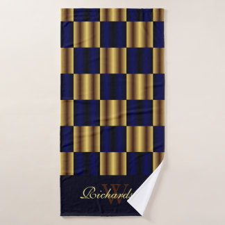Cute Gold And Royal Blue Squares Geometric Pattern Bath Towel Set