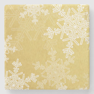 Cute gold and white Christmas snowflakes Stone Coaster