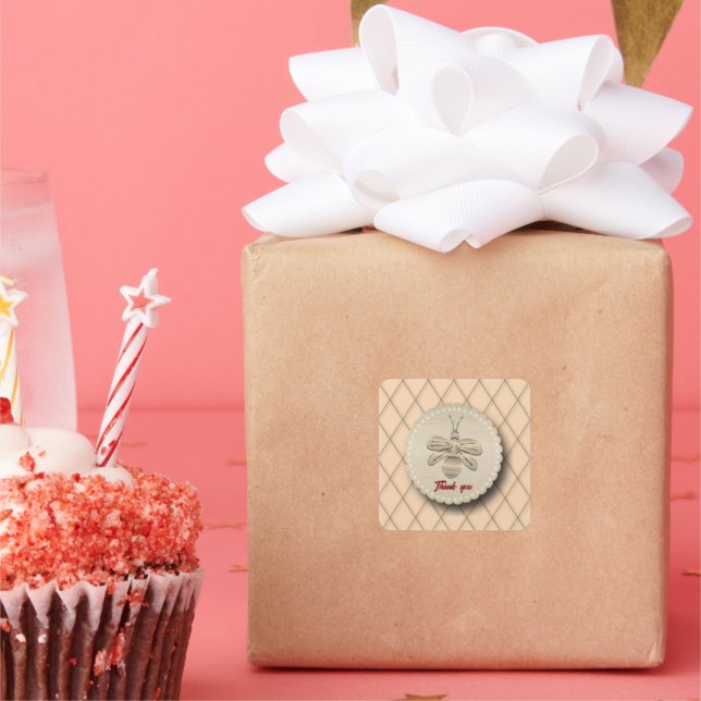 Cute Gold Bee Gift Square Sticker (Party)
