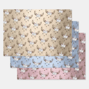 Cute Gold Blue Rose Gold Unicorn Patters  Wrapping Paper Sheet