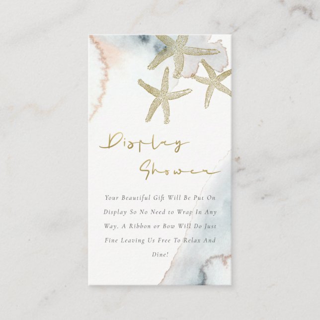 Cute Gold Blue Starfish Display Shower Baby Shower Enclosure Card (Front)
