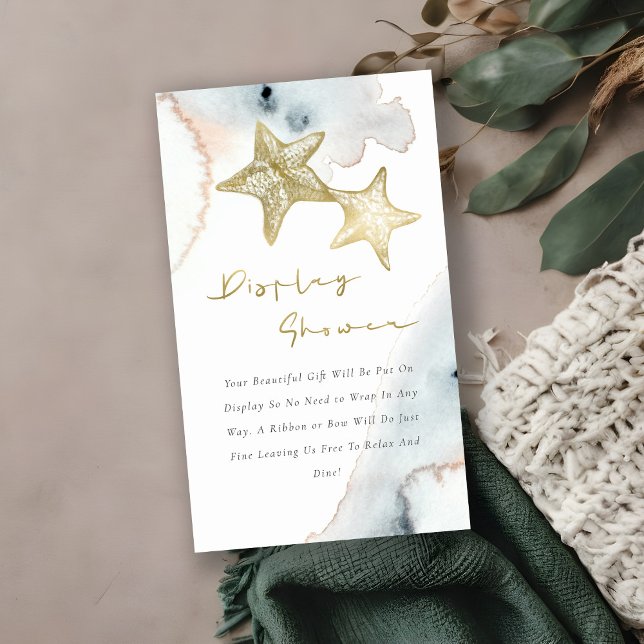 Cute Gold Blue Starfish Display Shower Baby Shower Enclosure Card (Creator Uploaded)