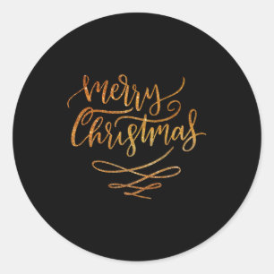 Cute Gold Brush Script Merry Christmas T Shirt  Classic Round Sticker