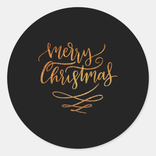 Cute Gold Brush Script Merry Christmas T Shirt  Classic Round Sticker (Front)