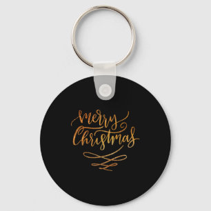 Cute Gold Brush Script Merry Christmas T Shirt Keychain