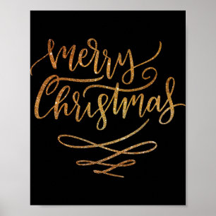 Cute Gold Brush Script Merry Christmas T Shirt  Poster