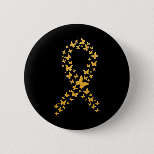 Cute Gold Butterflies Ribbon Childhood Cancer Awar 2 Inch Round Button