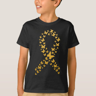 Cute Gold Butterflies Ribbon Childhood Cancer Awar T-Shirt