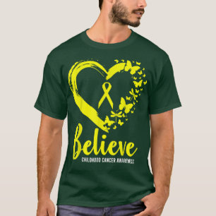 Cute Gold Butterfly Childhood Cancer Awareness Hea T-Shirt