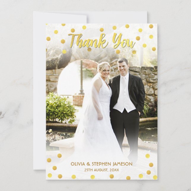 Cute Gold Confetti Merci photo Mariage (Devant)