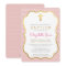 CUTE GOLD CROSS pretty baptism fancy polkadot pink