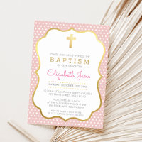 CUTE GOLD CROSS pretty baptism fancy polkadot pink