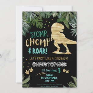 Cute gold Dinosaur Birthday party Invitation