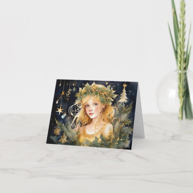 Cute Gold Fairy Christmas Card (Front)