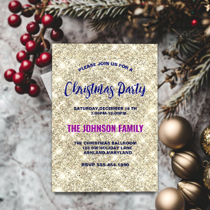 Cute Gold Faux Glitter Christmas Holiday Party Invitation