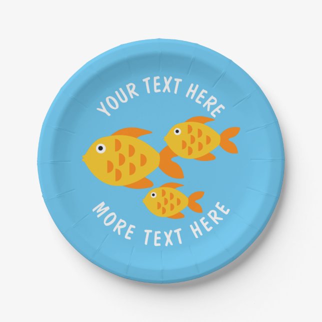 Cute gold fish aquarium bowl kid's Birthday party Paper Plate (Front)
