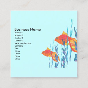 Cute Gold Fish Watercolor Swimming Blue Water Square Business Card
