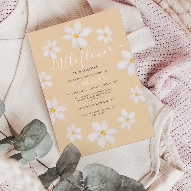 Cute gold flower daisy watercolor baby shower invitation (Creator Uploaded)