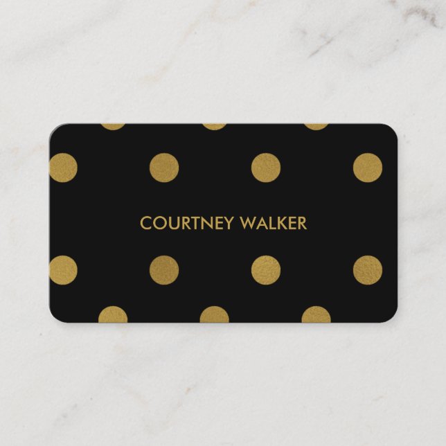 Cute gold foil & black polka dot business cards (Front)