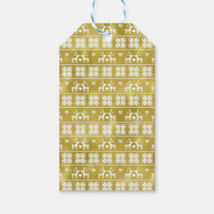 Cute Gold Foil Reindeers and Snowflakes Gift Tags
