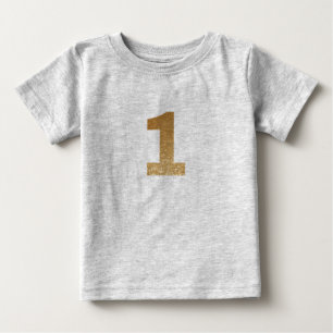Cute Gold Glitter 1st Birthday Baby T-Shirt