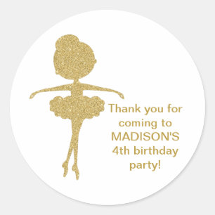 Cute Gold Glitter Ballerina Birthday Stickers
