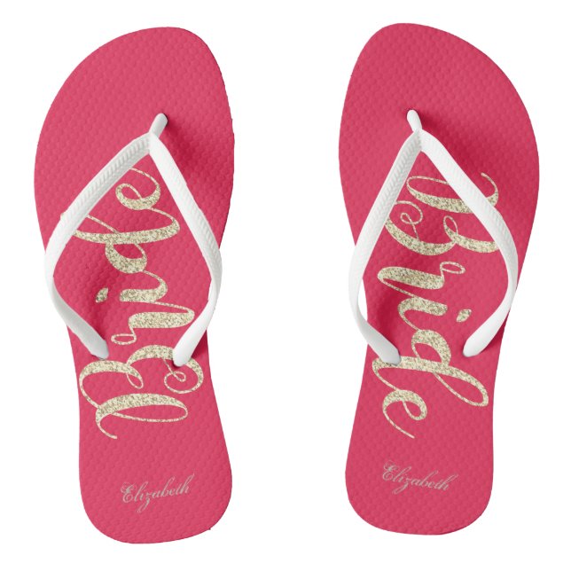 Cute Gold Glitter Bride -Personalized Flip Flops (Footbed)
